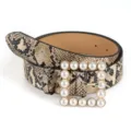 Ceinture mode femme effet serpent avec boucle carree perlee elegante accessoire chic principal - Marron / 80-100cm
