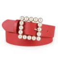 Ceinture femme mode rouge avec boucles carrees perles elegantes accessoire principal - Rouge / 80-100cm