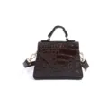 Sac à main élégant motif crocodile pour femme marron bandoulière poignée supérieure. - Marron