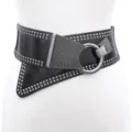 Ceinture de taille elastique large style punk pour femme avec rivets et boucle ronde. - Noir