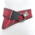 Ceinture large rouge style punk pour femme corset élastique avec rivets et boucle ronde - Rouge