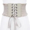 Ceinture corset large beige, serre-taille à lacets et volants pour robe de mode femme - Kaki