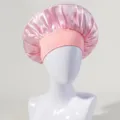Cufflia per capelli in satin rosa per notte, berretto comodo grande per la cura dei capelli - Rosa