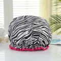Waterproof zebra print shower cap with pink elastic lace border for home hair bathing protection. - Diameter 26cm / Zebra Print