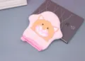 Soft baby bath mitt with cute cat design, gentle newborn shower sponge glove for kids daily bath. - Pink
