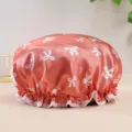 Double-layer satin waterproof shower cap with cute white bow print for women daily hair care. - Wine Red