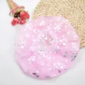 Waterproof thickened shower cap for women, cute pink floral design for bath and kitchen use. - Pink