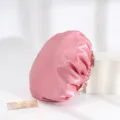 Pink satin shower cap for women waterproof hair drying cap with cute lace trim everyday wear - Champagne