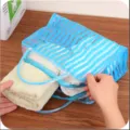 Large transparent PVC waterproof toiletry bag blue striped travel cosmetic storage handbag. - Blue