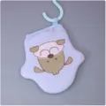 Soft newborn baby bath glove with cute cartoon animal design, comfortable and gentle bath mitt. - Blue