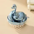 Handgeführte Silikon Kopfmassagebürste mit blauem Kronenente Griff für die tägliche Haarwäsche. - OPP-Verpackung / Platingold