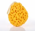 Soft yellow honeycomb bath sponge with hanging cord for deep body cleansing and daily shower use. - 10*9*3.5cm / Yellow