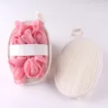 Natural loofah and pink mesh bath sponge detail showing dual-sided exfoliation scrub texture. - 10*14cm / Pink