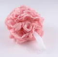 Pink lace ruffle bath sponge detail, soft mesh texture, convenient hanging ribbon for shower. - 50 g / Sakura Pink