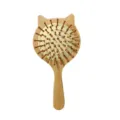 Cute cat ear wooden hair brush with bamboo pins anti static scalp massage air cushion. - Cat Shape