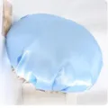 Blue satin shower cap waterproof hair bonnet for women soft bath cap anti-fume kitchen cap. - Sky Blue