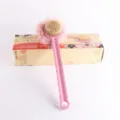 Long handled bath brush and shower body scrubber with soft bristles and pink mesh loofah for back cleaning. - Double-Sided Dual-Use Style / Pink