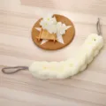 Detailed view of the stretchable mesh back scrubber bath sponge with dual hanging ropes. - Beige