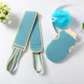 Set de baño exfoliante con tira para espalda, guante de ducha y esponja de red azul para la ducha. - Conjunto de 3 Piezas Azul