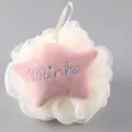 Soft Pink Star Mesh Bath Pouf Loofah Sponge Shower Ball with Hanging Strap for Body - Pink Star