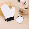 Large self-tanning lotion applicator mitt set with flocking design for body oil SPA use - Set / White