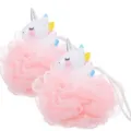Ensemble d'éponge de bain licorne rose, mignonne bouffée de douche de dessin animé pour le corps. - Licorne Blanche Balle Rose