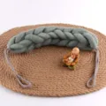 Green braided bath sponge back scrubber, PE mesh long body washer with hanging loop for shower - 80g / Green