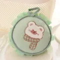 Green mesh bath sponge with cute bear embroidery, round exfoliating scrubber for shower - Emerald Green