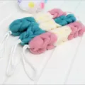 Multi-color mesh bath back scrubber strap with hanging ropes for comfortable exfoliating daily use. - Patchwork Random
