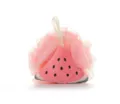 Cute watermelon shower puff, soft mesh bath sponge with hanging loop for daily body washing. - Watermelon
