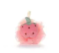 Korean style cartoon strawberry bath sponge, soft mesh shower ball for daily body cleaning. - Strawberry