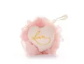 Pink mesh bath sponge with cute heart plush patch, soft foaming shower ball for daily body cleaning. - Heart Print