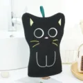 Gant de bain exfoliant chat noir mignon, éponge de douche de dessin animé pour le corps. - Serviette Chat Yeux Ouverts