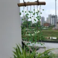 Handmade green crystal bead hanging wind chime suncatcher decorative vine for garden home. - Fruit Green Flat Bead Leaf (Finished) / 20-25cm