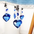 Pince de nappe de luxe européenne en jean et dentelle avec cœur en cristal bleu déco - 45 Cœur / 1 Pièce/Paquet / Bleu Moyen