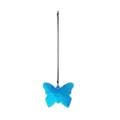 Blue crystal butterfly pendant hanging ornament with black cord for home garden decor. - Butterfly Charm / Brown Rope / Lake Blue