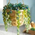 Maceta colgante de cuentas de cristal verde atrapasol decoración de jardín para el hogar. - Cesta de Bambú DIY Semi-Terminada