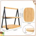 Detail view of the 2-pack wooden 2-tier dessert stand with precise dimension measurements. - Natural Wood Color