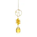 Ornement suspendu de capteur de soleil en cristal doré avec silhouette de chat et goutte ambrée. - Pendentif Chat Doré / 28cm (26g)