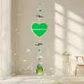Bellissimo acchiappasole campanello eolico in cristallo verde con cuore e farfalla decoro. - Ciondolo Cuore Verde (38 Foglia a Rete)