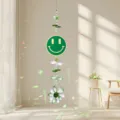 Acchiappasole in cristallo verde carillon a vento sospeso con viso sorridente e fiore. - Ciondolo Faccia Sorridente Verde (Fiore)