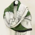 Lunga sciarpa stampa camelia verde bianco foulard caldo inverno protezione solare elegante morbido - 180x80cm / Verde