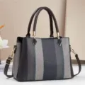 Donna moda patchwork borsa a tracolla casual messenger borsa elegante con strisce verticali - Nero
