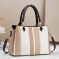 Borsa a mano da donna a righe dettaglio elegante, borsa con tracolla regolabile. - Bianco avorio
