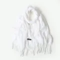 Sciarpa bianca con frange in filato fiammato da donna, scialle lungo protezione solare. - Bianco