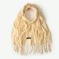 Scialle con nappe in filato fiammato di protezione solare casual da donna beige per viaggi - Bianco avorio
