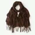 Écharpe marron effet cachemire avec franges, châle élégant de protection solaire. - Café