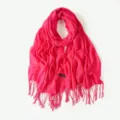 Écharpe à pompons en fil flammé fuchsia pour femme, châle de protection solaire tendance. - Rose rouge