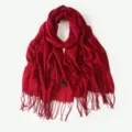Écharpe châle franges toucher cachemire rouge femme hiver chaud doux élégant mode - Rouge Foncé