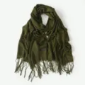 Écharpe verte olive en fil flammé à franges châle décontracté protection solaire femme - Vert olive